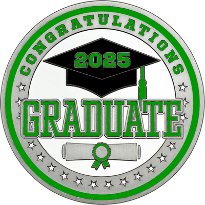 Green "Congratulations Graduate" with Green 2025, Rim, Tassel & Ribbon